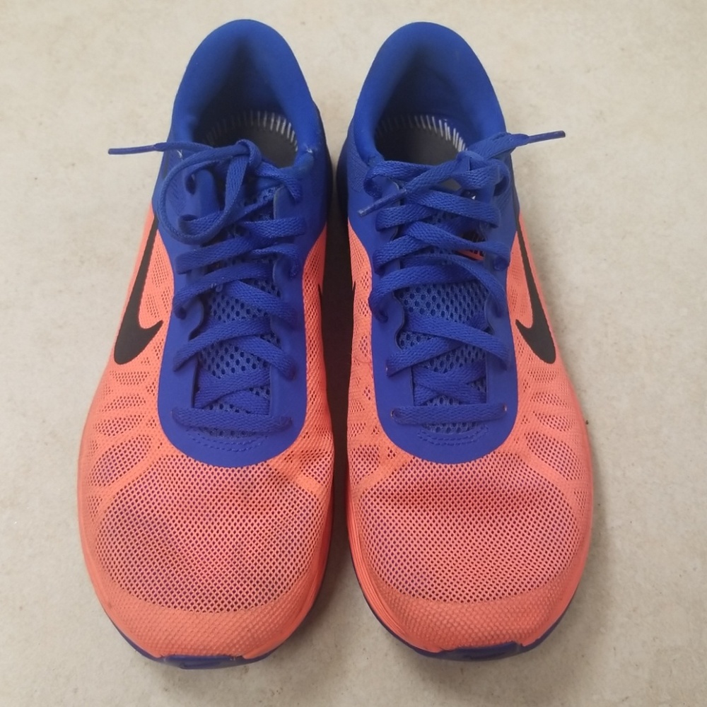 Neon Coral and Blue Nike Sneakers
